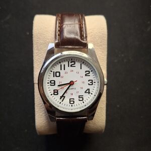 Silver Watch Quartz Brown Leather Watch